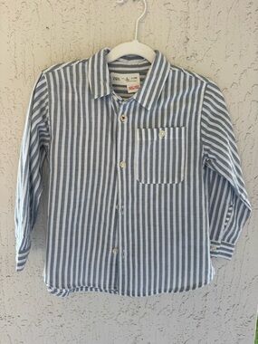 ZARA Boys Kids Blue & White Vertical Stripe Button-Down Shirt 5Y